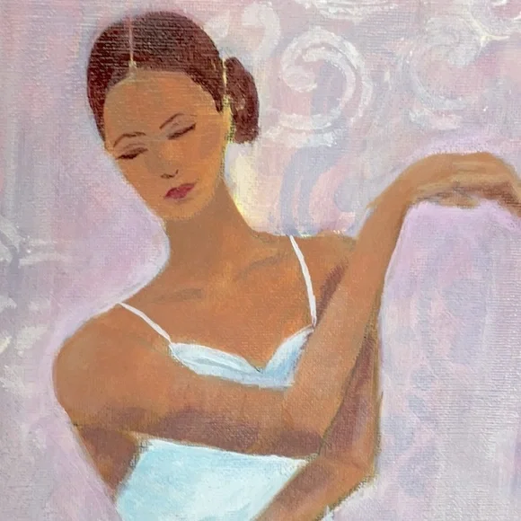 Graceful Ballerina Pink & White Acrylic Painting for Girls' Room Wall Decor Cute - Picture 3 of 12